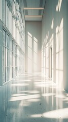 Wall Mural - a large, empty hallway with a lot of windows. the sunlight is shining through the windows, creating 