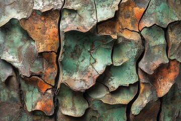 Aufkleber - Abstract image of cracked, textured surface with teal, orange, and brown hues.