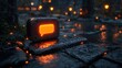 © Cumam - Illuminated Message: A Digital Symbol in a Dark, Wet Alley