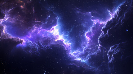 Wall Mural - a crackling purple-blue plasma storm in deep space, with ethereal tendrils of energy weaving through