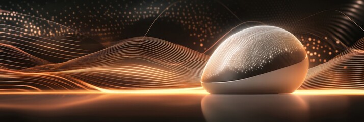 Aufkleber - Innovative neurostimulation helmet promotes hair growth with gentle light and dynamic wave signals in a modern abstract setting