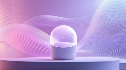 Aufkleber - Smart neurostimulation helmet designed for hair growth surrounded by abstract wave signals for a modern experience