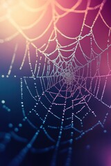 Wall Mural - Beautiful spider web in wild field with dew in morning in Spring.