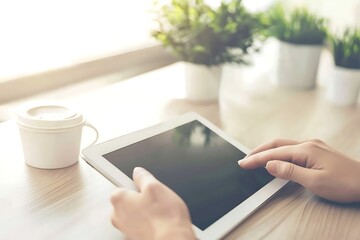 Wall Mural - modern tablet use in a cafe setting