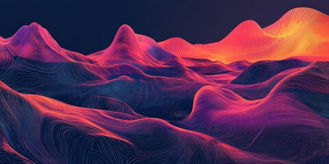 Abstract digital landscape with vibrant gradient wave lines pattern