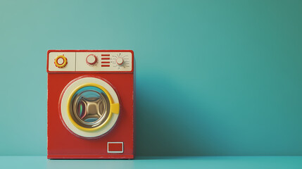 Wall Mural - whimsical toy washing machine on blue background. surreal - city. illustration
