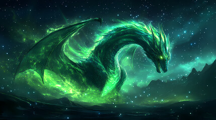 Wall Mural - ethereal aurora night sky png light overlay effect, transparent background. celestial - dragon. illu
