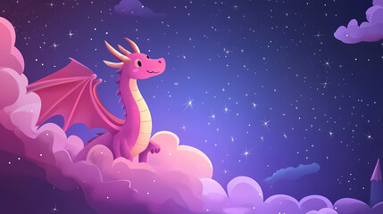 Canvas Print - night sky painting featuring clouds and stars dreamy purple space wallpaper with a cute abstract cel