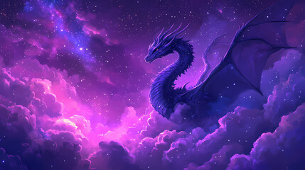 Canvas Print - night sky painting featuring clouds and stars dreamy purple space wallpaper with a cute abstract cel