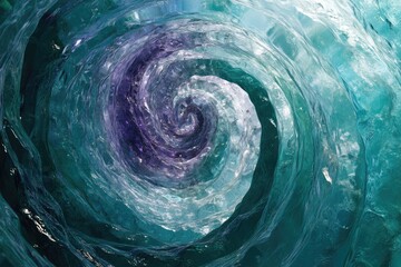 Poster - Abstract swirling vortex of teal and purple hues, resembling a mesmerizing ocean whirlpool or cosmic nebula.