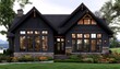 © Jamppidlaew - Modern dark cabin home with lake view