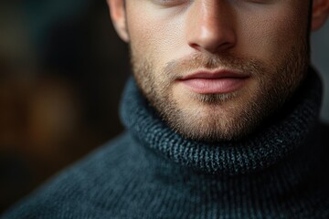 Aufkleber - Close-up of a man's face, showcasing his stubble and wearing a turtleneck sweater.