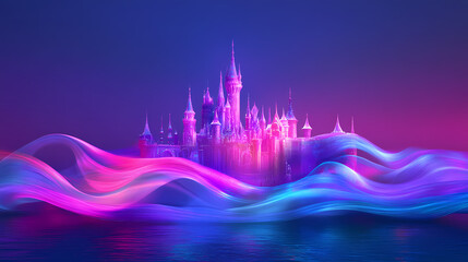 Wall Mural - a vibrant abstract image showcasing colorful waves of light in purple, blue, and pink, creating a dy