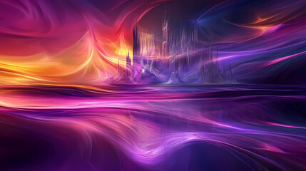 Wall Mural - a vibrant abstract image showcasing colorful waves of light in purple, blue, and pink, creating a dy