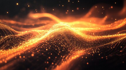 Canvas Print - dynamic waves of glowing orange particles creating an abstract digital atmosphere