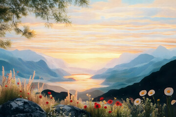 Wall Mural - The summer landscape outdoors painting.