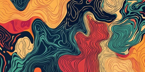Intricate topographical inspired artwork with vibrant colorful palette