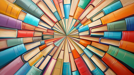 Wall Mural - a colorful circle of closed books, arranged in a radiating pattern, suggesting the infinite possibil