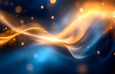 Wall Mural - abstract blue and gold background with blurred lights and streaks.