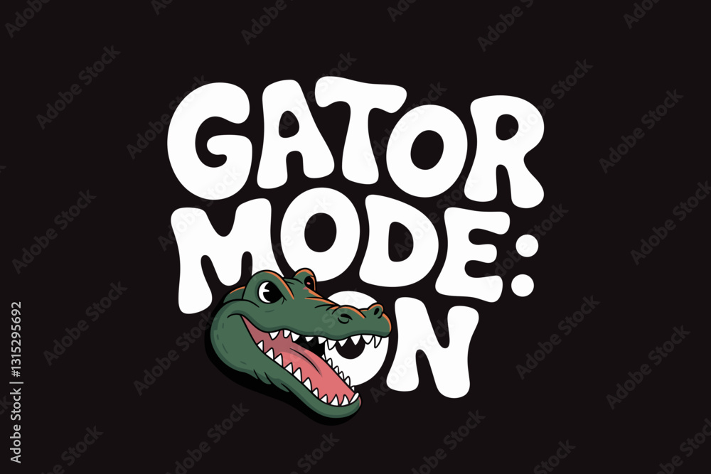 Playful illustration featuring an alligator's head and bold text in a ...