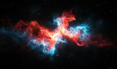 Wall Mural - abstract depiction of nebula smoke fire in red and blue light isolated on a black background, embody