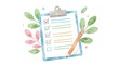 © Nima - Checklist on Clipboard with Pencil and Leaves - Watercolor illustration of a checklist on a clipboard, a pencil, and leaves. Perfect for productivity, planning, and organization concepts
