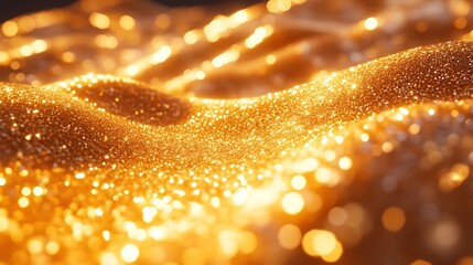 Wall Mural - Golden shimmering waves sparkle in a beautifully blurred and soft image