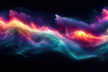 Wall Mural - abstract cosmic artwork depicting vibrant, swirling nebulae in hues of pink, teal, and orange agains