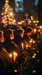 © AlirezA - Crowded candlelight vigil in a church with a Christmas tree and soft glowing lights during the holiday season