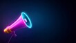 © ms25designs - Pink neon megaphone with glowing blue rim against dark blue background, copy space.