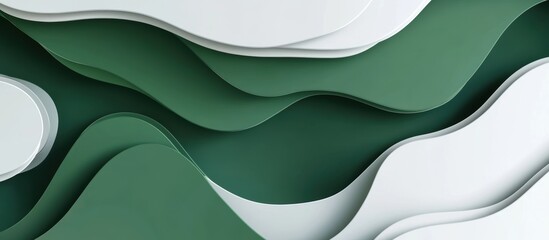 Abstract green and white wavy layered background with smooth flowing curves and modern minimalistic design