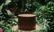 © Azril - Wooden podium in lush jungle setting for product display