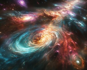 Wall Mural - multiple swirling galaxies and cosmic formations in deep space