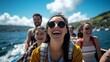 © oris - Happy friends laughing on a boat trip, enjoying summer vacation.