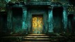 © Mitra - Ancient Temple Entrance with Golden Door at Night