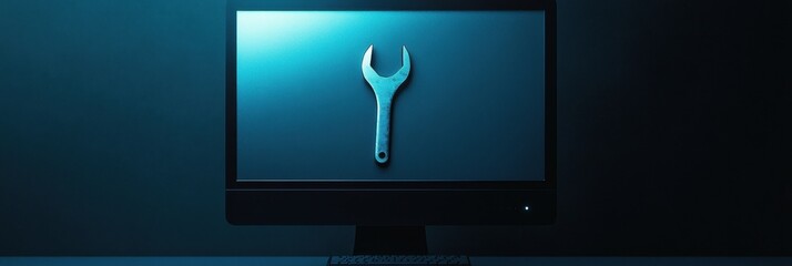 Leinwandbilder - Monitor icon with wrench and nut overlay for computer repair and service with space for text