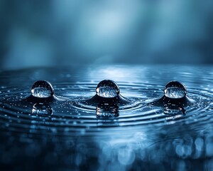 Poster - Water Droplets Ripples Dark Blue Tranquil Nature Photography