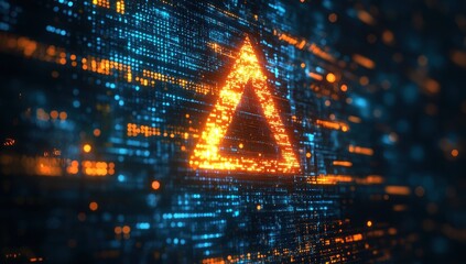 Wall Mural - abstract digital background with glowing blue and orange triangle on data stream, modern technology,