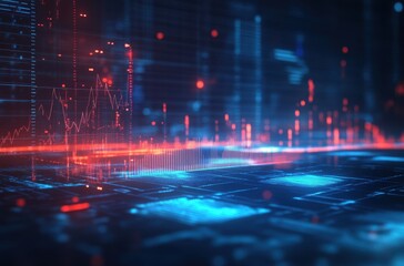 Wall Mural - abstract digital landscape with glowing lines and data visualization elements representing technolog