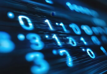 Wall Mural - abstract digital representation of binary code with glowing blue numbers and faint streaks highlight