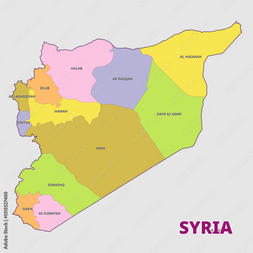 Isolated administrative divisions map of Syria Stock Vector | Adobe Stock
