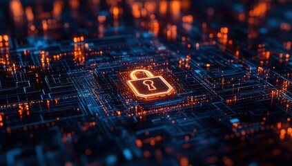 Wall Mural - digital lock with circuit background for cybersecurity concepts, data protection, secure network ill
