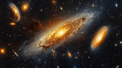 Wall Mural - cosmic dance of galaxies outer space astronomy art dark universe wide angle celestial wonders