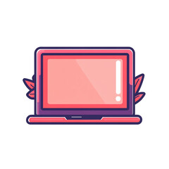Stylized Pink Laptop Illustration with Leafy Accents on Black Background