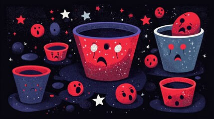 Wall Mural - minimal concept of reputation management visualization, a ranking scale of emotions and stars, visua