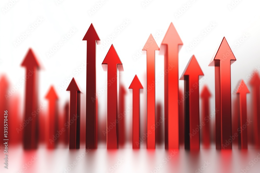 Red arrows pointing upward on white background, symbolizing growth and ...