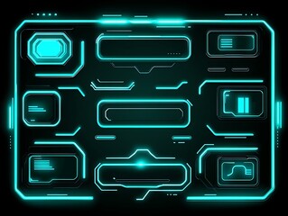 Futuristic interface design with neon glows and geometric shapes