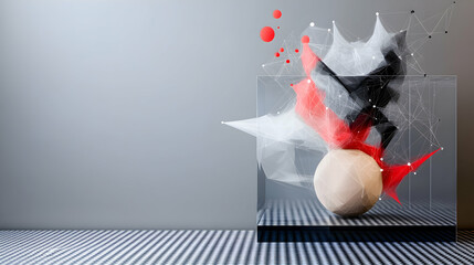 Abstract artistic composition with geometric shapes and a sphere