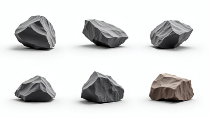 Fototapete - six rocks set against a clear backdrop, showcasing a variety of sizes, angles and colors