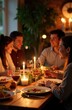 © Sergei - Festive dinner with loved ones on the table, free space for text on top